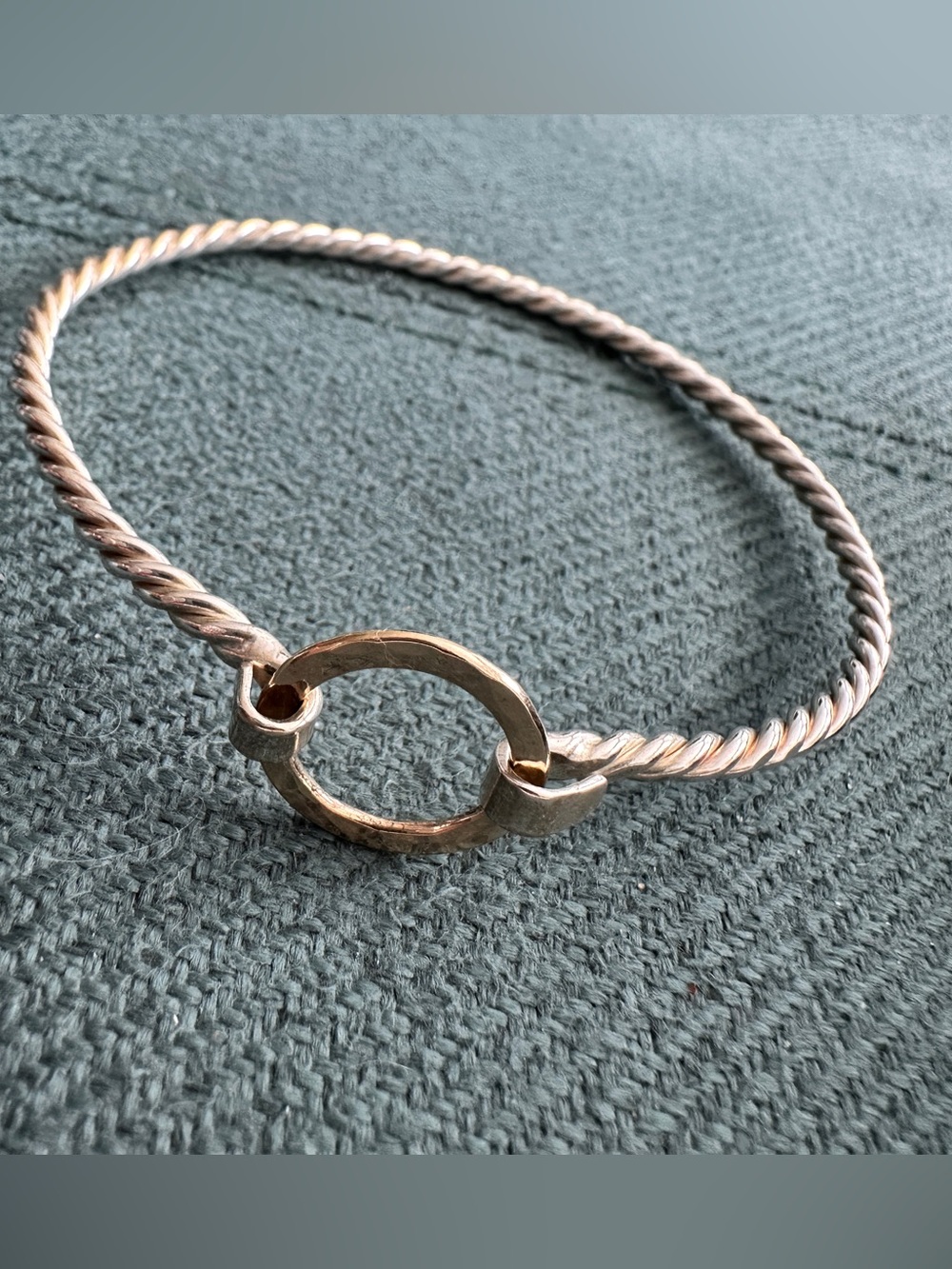 Twist Rope Open Circle Bangle Bracelet - Sterling Silver with 14k fold